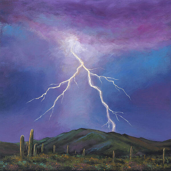 Lightning Poster featuring the painting Night Strike by Johnathan Harris