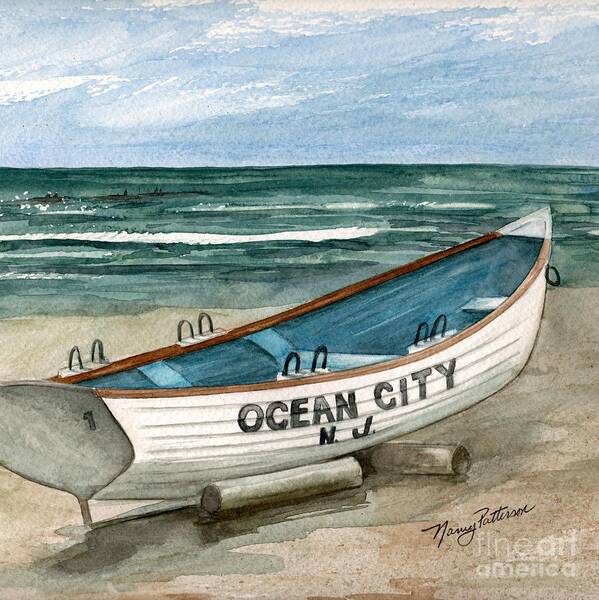 Ocean City Lifeguard Boat Poster featuring the painting Ocean City Lifeguard Boat 2 by Nancy Patterson
