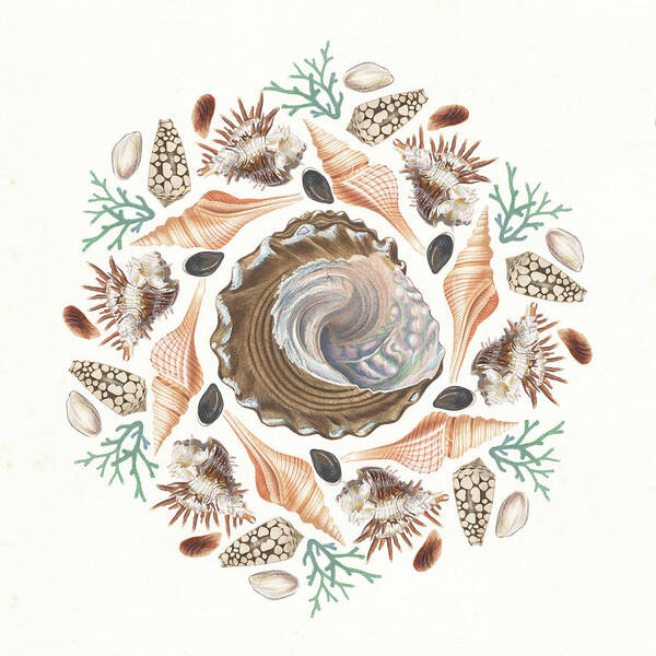 Beige Poster featuring the painting Ocean Mandala Iv by Wild Apple Portfolio