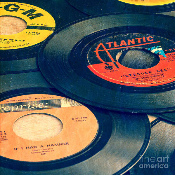 Album Poster featuring the photograph Old 45 Records Square Format by Edward Fielding