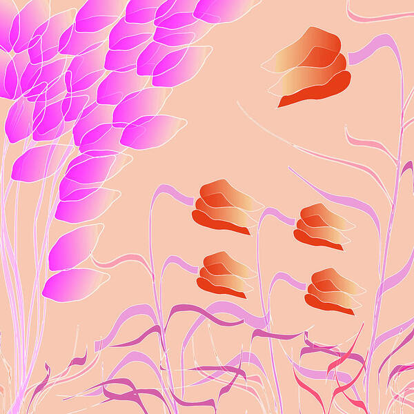 Flower Poster featuring the digital art Orange and Pink Floral by Mary Bedy