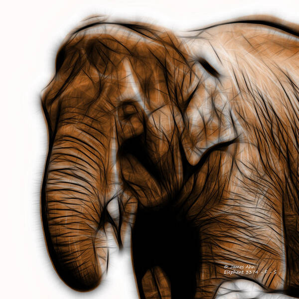 Elephant Poster featuring the digital art Orange Elephant 3374 - F - S by James Ahn