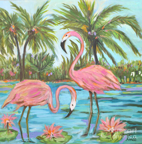Original Flamingo Painting Poster by Karen Fields - Pixels