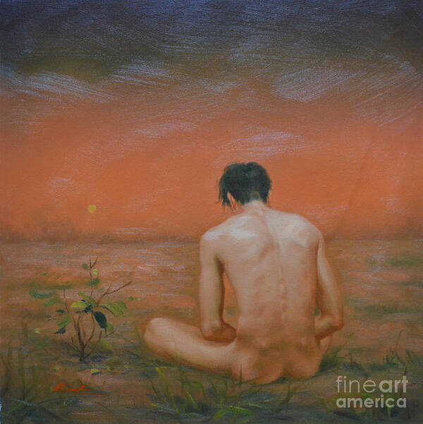 Original Poster featuring the painting Original Oil Painting Gay Man Art-male Nude#16-2-5-43 by Hongtao Huang