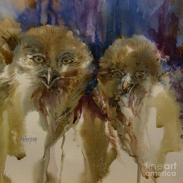 Wet On Wet Poster featuring the painting Owls by Donna Acheson-Juillet