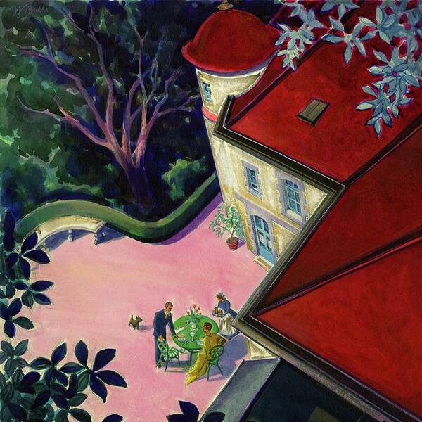 Exterior Poster featuring the digital art Painting Of A House With A Patio by Walter Buehr