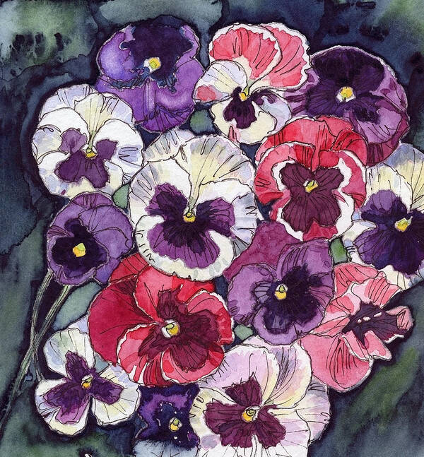 Pink Poster featuring the painting Pansies by Katherine Miller