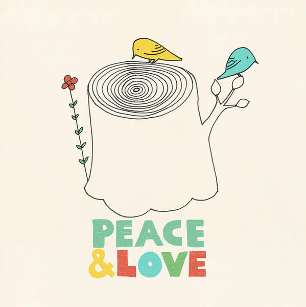 Birds Poster featuring the drawing Peace and Love by Eric Fan