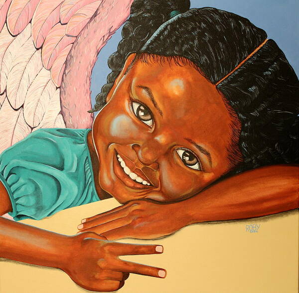 African American Female Child Depicted As An Angel. Poster featuring the painting Peace by William Roby