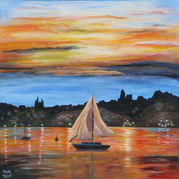 Sailboat Poster featuring the painting Peaceful Paradise by Mikki Alhart