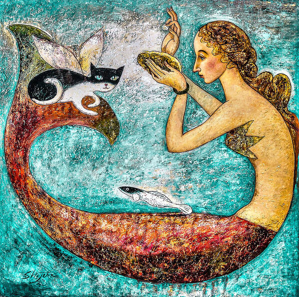 Mermaid Art Poster featuring the painting Pearl by Shijun Munns