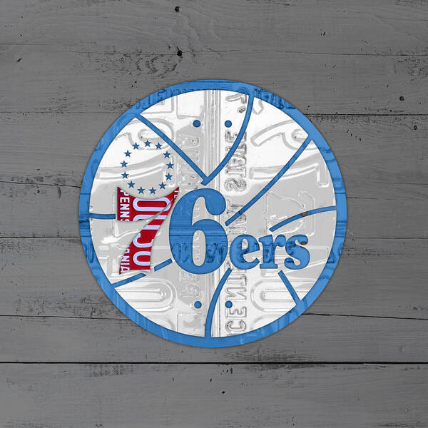 Philadelphia Poster featuring the mixed media Philadelphia 76ers Basketball Team Retro Logo Vintage Recycled Pennsylvania License Plate Art by Design Turnpike