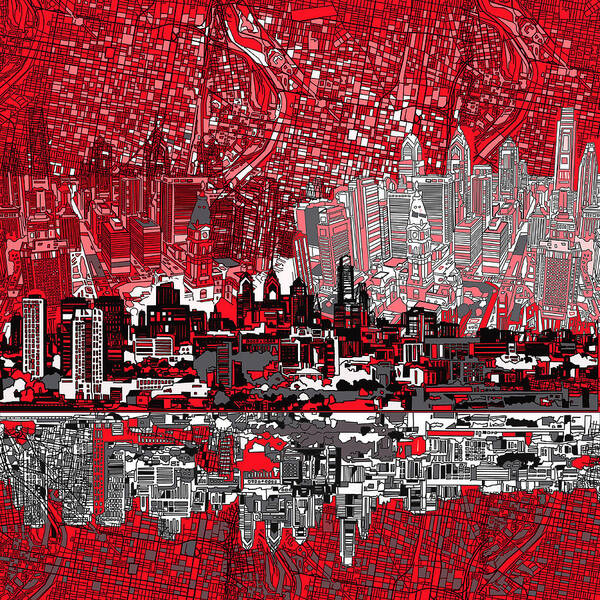 Philadelphia Skyline Poster featuring the painting Philadelphia Skyline Abstract 4 by Bekim M