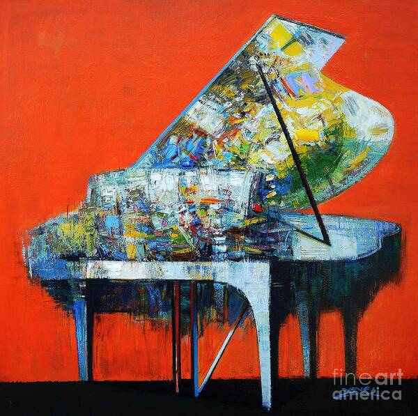 Zheng Li.red Piano.serenade Poster featuring the painting piano No.38 by Zheng Li