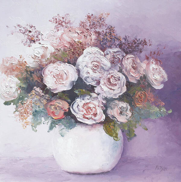Pink Roses Poster featuring the painting Pink and white roses by Jan Matson