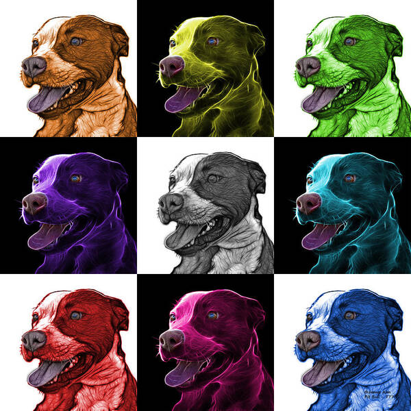 Pit Bull Poster featuring the mixed media Pit Bull Fractal Pop Art - 7773 - F - V2 - M by James Ahn