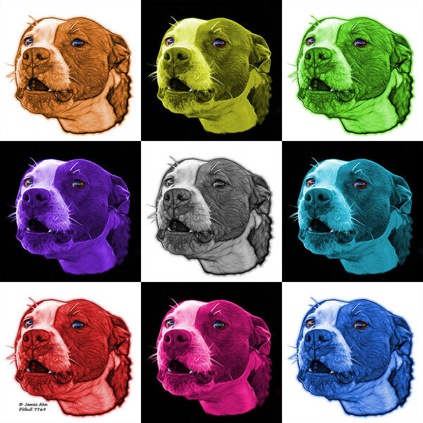 Dog Art Poster featuring the mixed media Pitbull Dog Art - 7769 - V2 - M - Fractal Dog Art - Mosaic Art by James Ahn