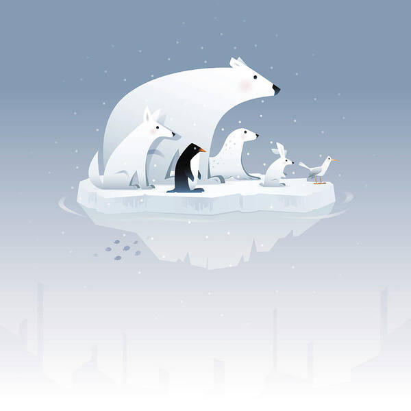 Arctic Fox Poster featuring the digital art Polar Bear And Friends by Id-work