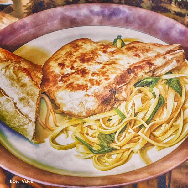  Poster featuring the photograph Pork Chop Noodles and French Bread by Don Vine