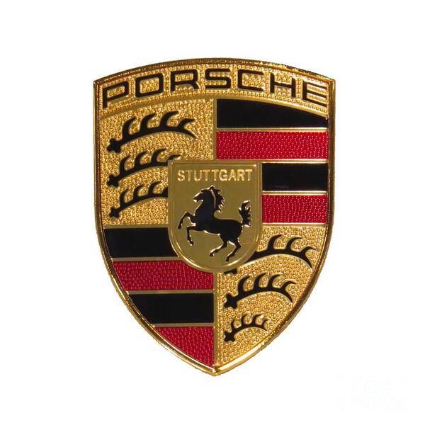 Porsche Poster featuring the photograph Porsche - Emblem White by Scott Cameron