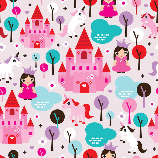 Illustration Poster featuring the digital art Princess and Unicorns illustration for kids by Little Smilemakers Studio