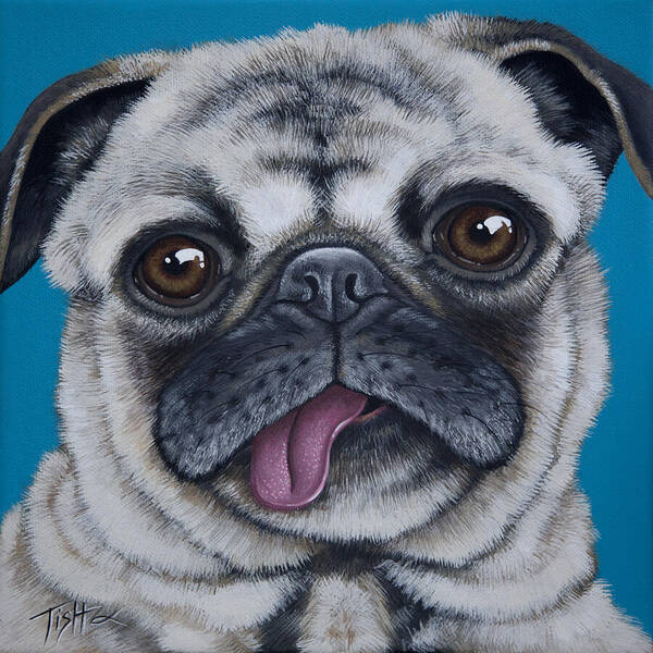 Dog Poster featuring the painting Pug portrait by Tish Wynne