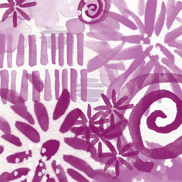 Purple And White Abstract Poster featuring the painting Purple Garden - Contemporary Abstract Watercolor Painting by Linda Woods
