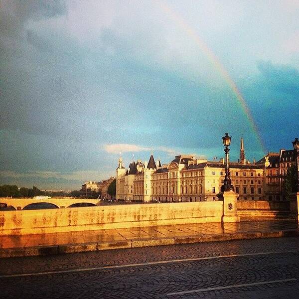 Paris Poster featuring the photograph Rainbow Over The Seine. by Allan Piper