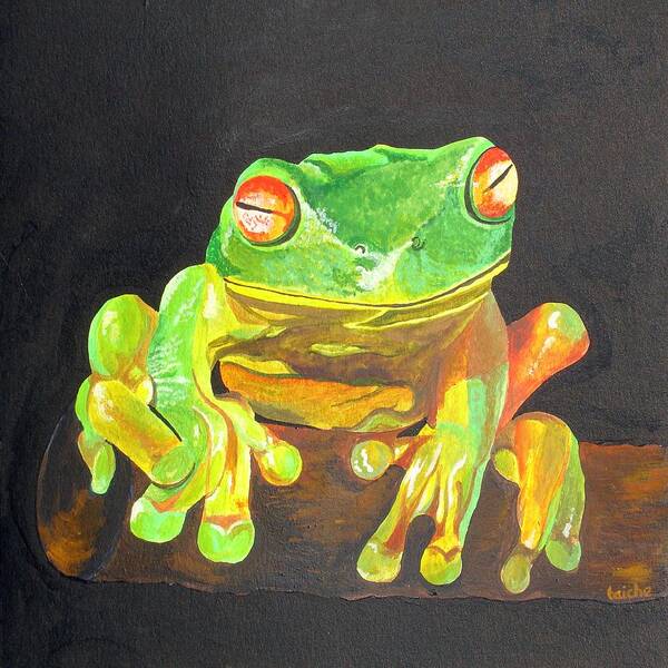 Amphibian Poster featuring the painting Red Eyed Tree Frog by Taiche Acrylic Art