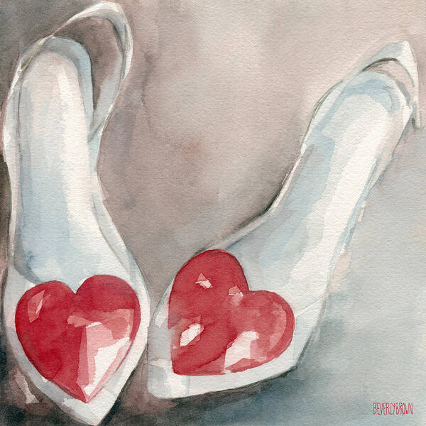Fashion Poster featuring the painting Red Heart Paintings of Shoes Print by Beverly Brown Prints