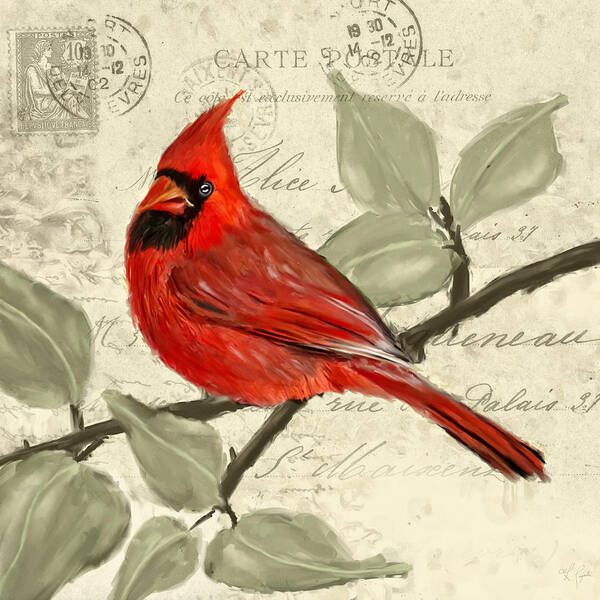 Red Cardinal Poster featuring the painting Red Melody by Lourry Legarde