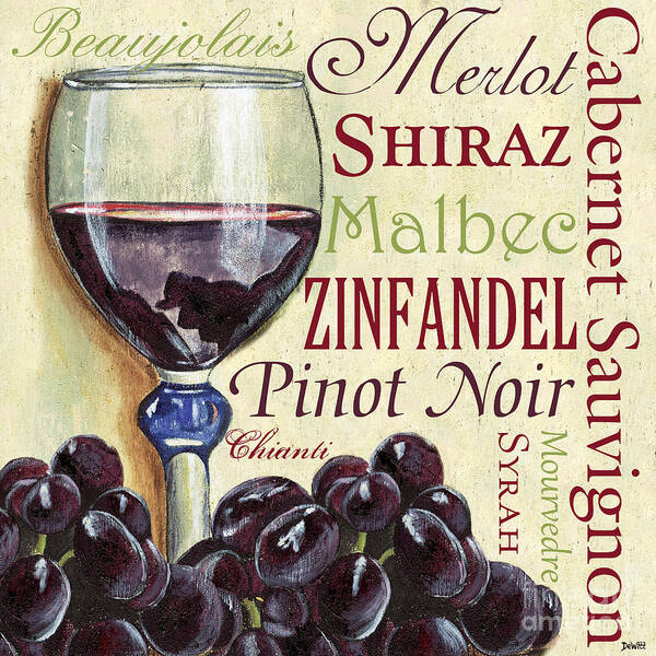 Wine Poster featuring the painting Red Wine Text by Debbie DeWitt