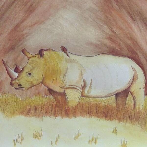 Pens Poster featuring the photograph Rhino Done With Watercolour Paints #art by Emily Roberts