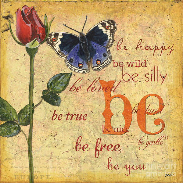 Butterflies Poster featuring the mixed media Roses and Butterflies 1 by Debbie DeWitt