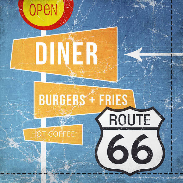 Diner Poster featuring the painting Route 66 Diner by Linda Woods