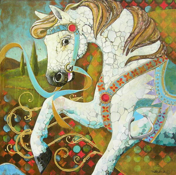 Rocking Horse Poster featuring the mixed media Runaway Rocker by Robin Birrell