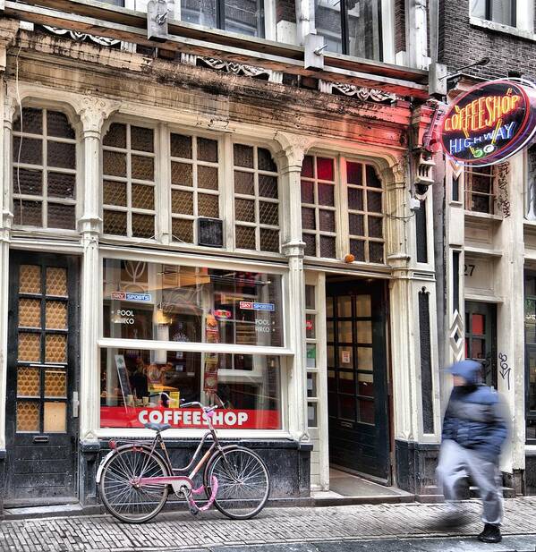 Stock Photo Poster featuring the photograph Rushing Past The Amsterdam Kafe, Coffeshop Highway by Mick Flynn
