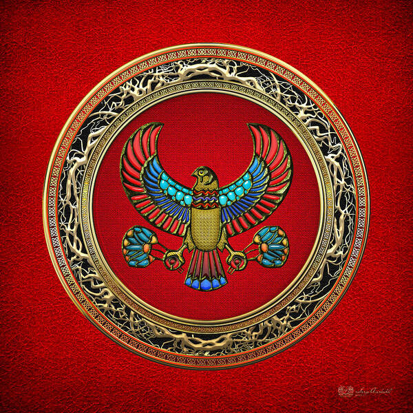 'treasure Trove' Collection By Serge Averbukh Poster featuring the digital art Sacred Egyptian Falcon by Serge Averbukh