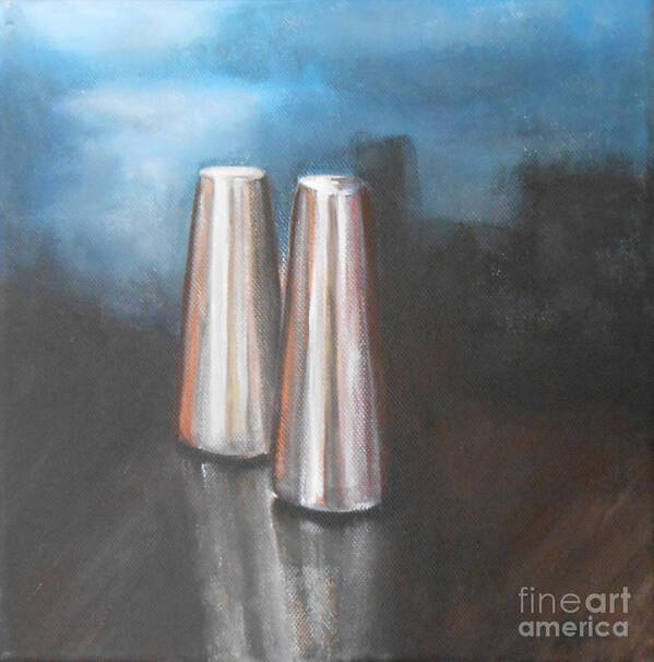 Salt And Pepper Poster featuring the painting Salt and Pepper Shakers by Jane See
