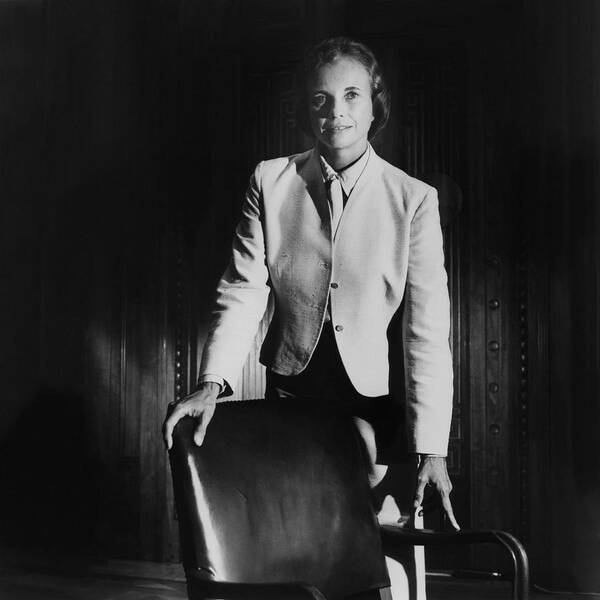 Chair Poster featuring the photograph Sandra Day O'connor Posing Beside An Office Chair by Horst P. Horst