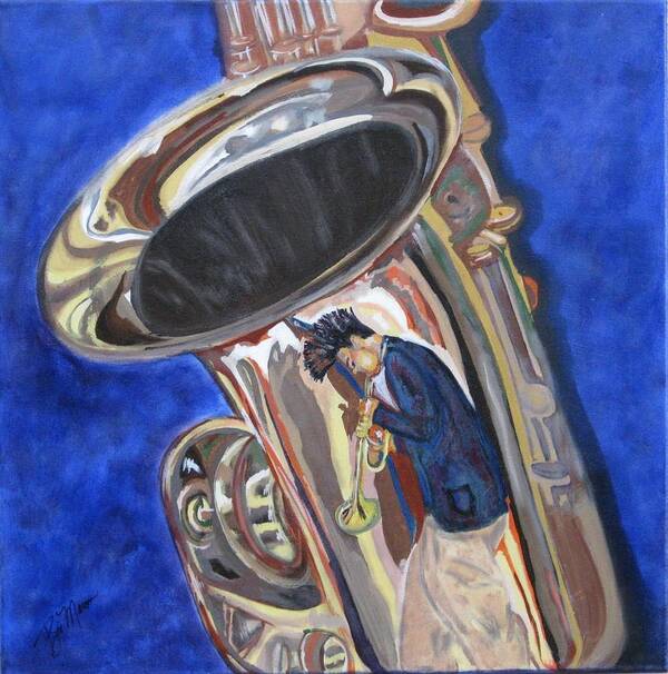 Saxophone Paintings Poster featuring the painting Saxy Reflection SOLD by Bill Manson