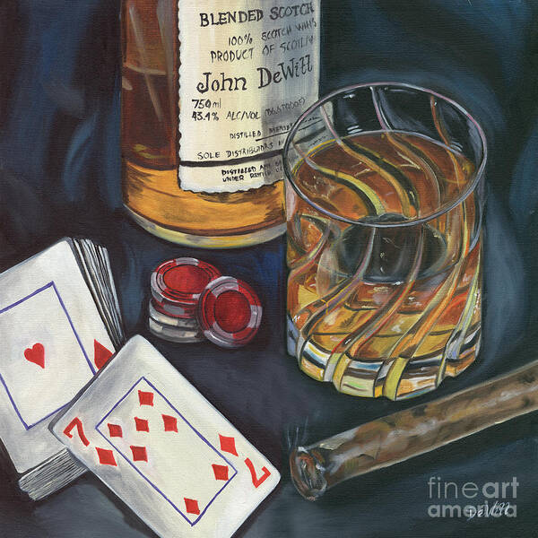 Scotch Poster featuring the painting Scotch and Cigars 4 by Debbie DeWitt