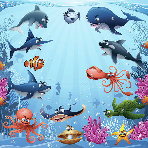 Sea Animals Poster by Alonzodesign 