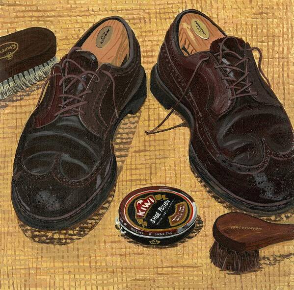 Mens Shoes Mens Shoes Poster featuring the painting Shoe Shine by Jane Dunn Borresen