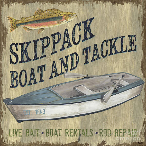 Lodge Poster featuring the painting Skippack Boat and Tackle by Debbie DeWitt