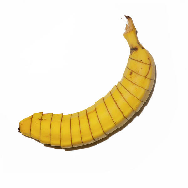White Background Poster featuring the photograph Sliced Banana On White Background by Maciej Toporowicz, Nyc