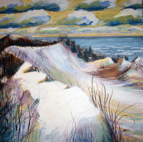 Snow Poster featuring the painting Snow on the Dunes by Art Nomad Sandra Hansen