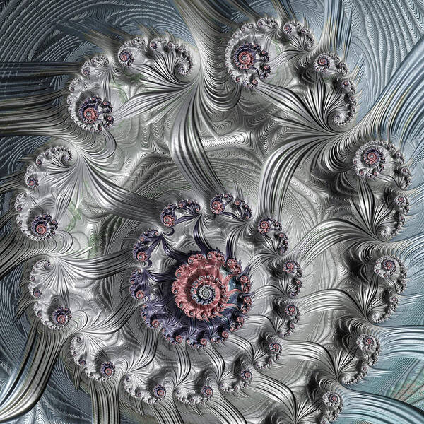 Silver Poster featuring the digital art Square format abstract fractal spiral art by Matthias Hauser