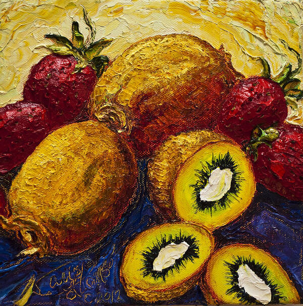 Kiwi Paintings Poster featuring the painting Strawberries and Kiwis by Paris Wyatt Llanso