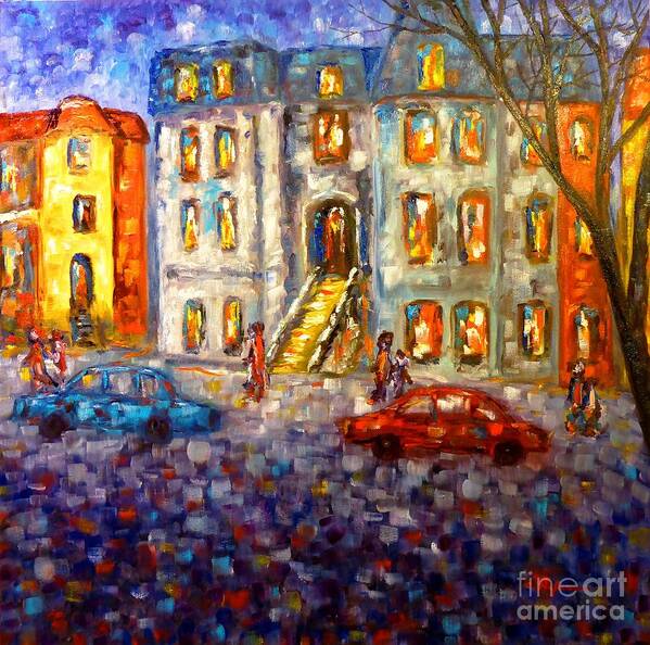 Painting Poster featuring the painting Street in Montreal at Dusk by Cristina Stefan